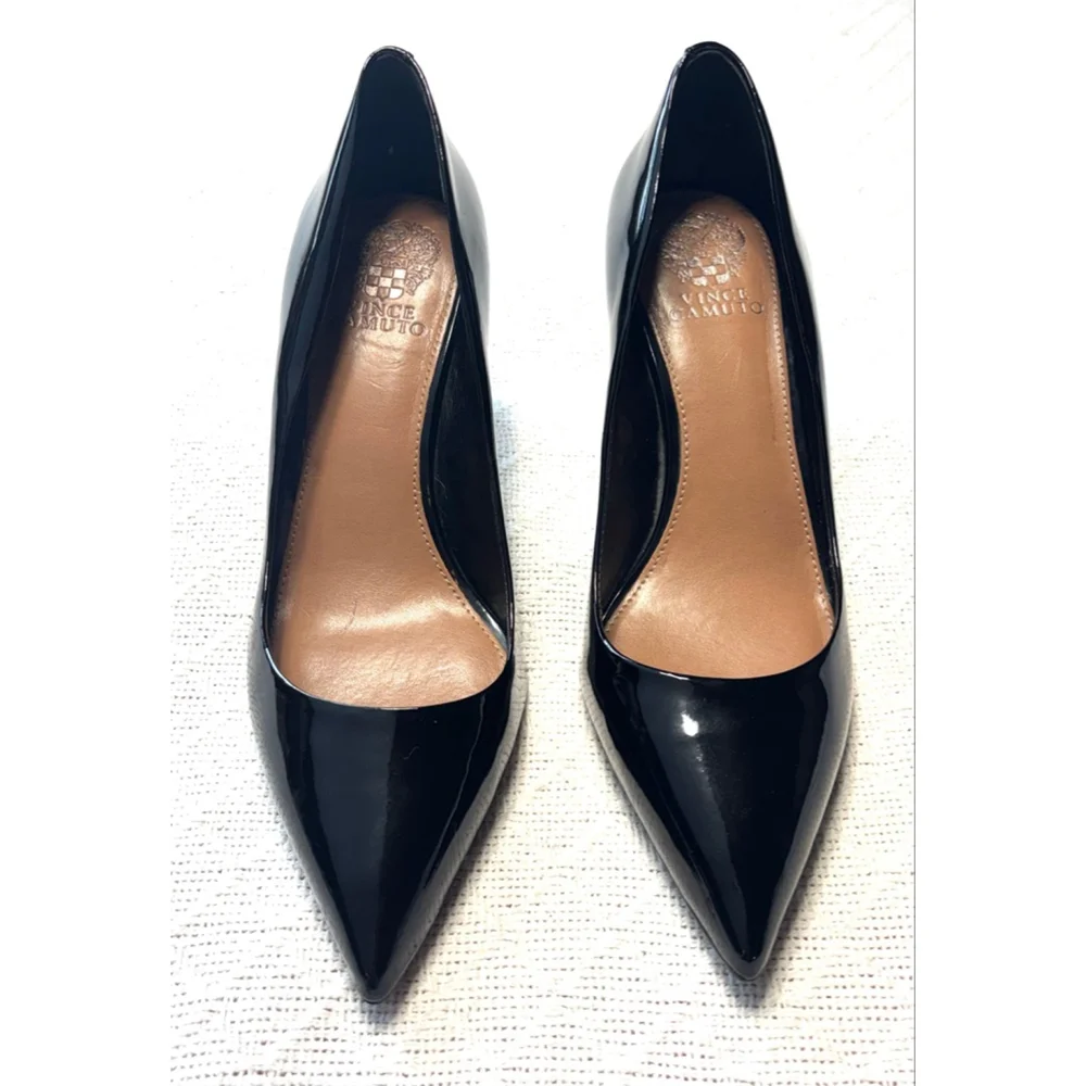 Vince Camuto Preppy Patent Leather Black Pointed Toe Stiletto Pumps Size 10 - Picture 9 of 10